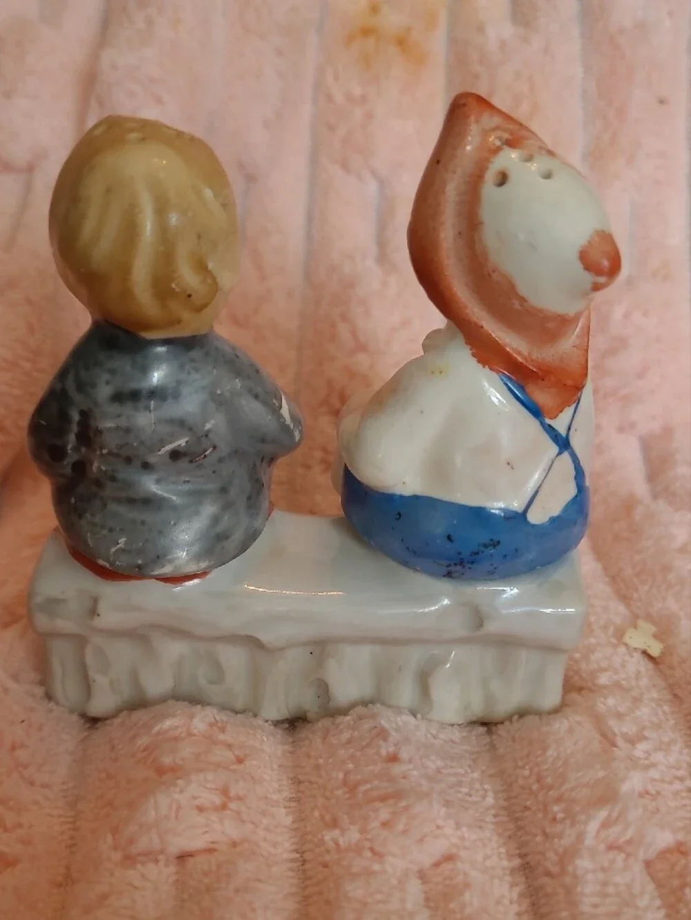 Hand-Painted Porcelain Boy and Girl  Salt And Pepper Pair. Japan Vintage Sitters